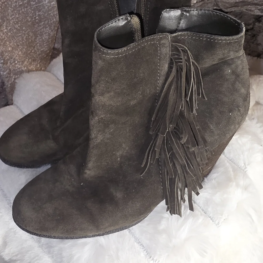 Vince Camuto Fringe Ankle Boots - Olive